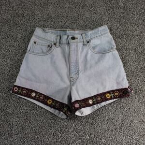 Levis 550 High Waisted Shorts Womens Size 7 Blue Vintage 90s Boho Floral